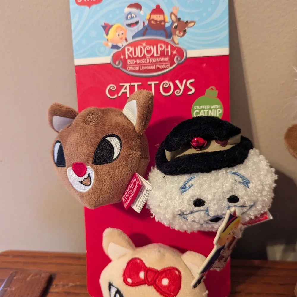 Lot of 5 Rudolph the Red-nosed Reindeer Cat Toys Catnip Filled Embroidered Eyes